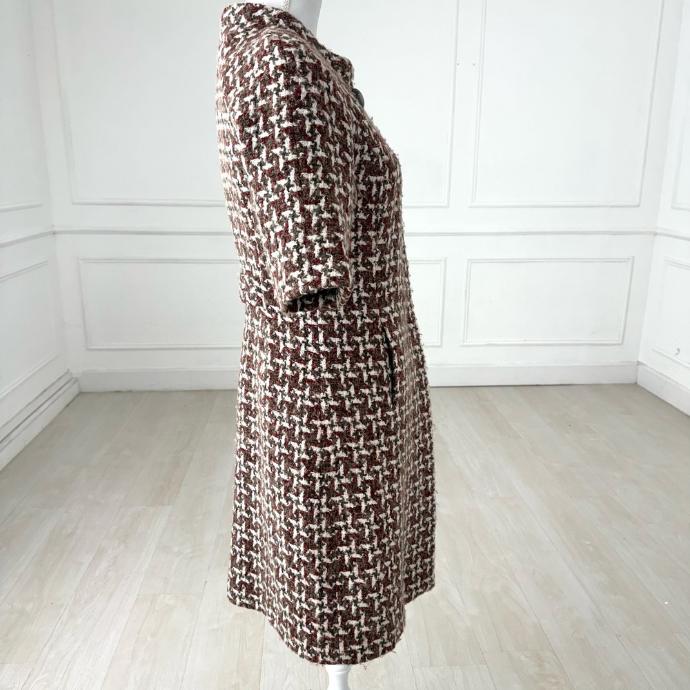 Semantiks Womens Brown Houndstooth Wool Blend Short Sleeve Coat Jacket Small - Picture 10 of 12